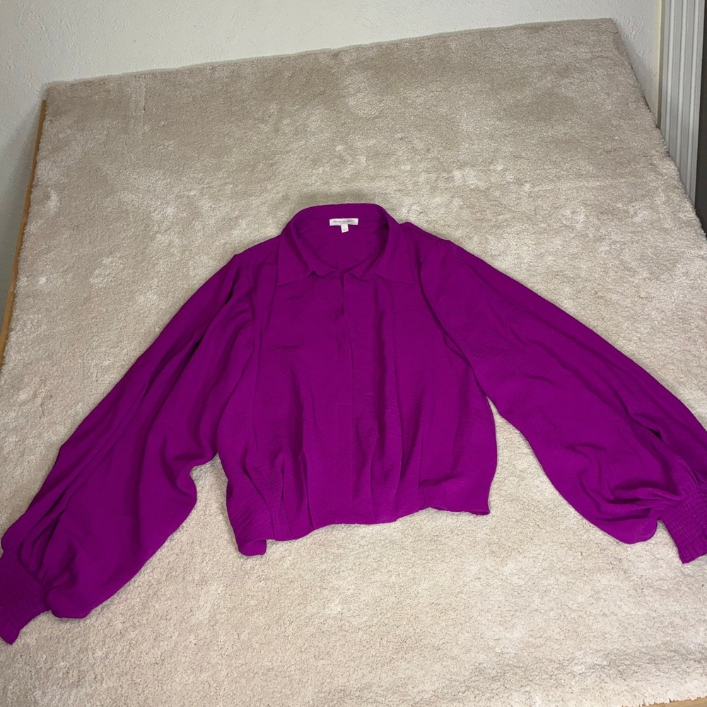 Flying Tomato Magenta Blouse - L - Balloon Sleeve Button Front Boho Romantic